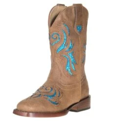Roper Footwear Kids Brown Boot With Turquoise Inlay