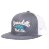 Mens Armadillo Hat Co Grey/White Mesh Cap With White/Turquoise Centered Logo