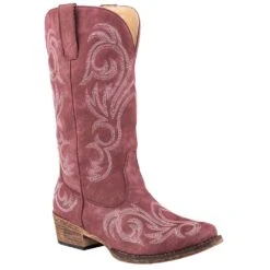 Roper Footwear Women's 12in. Red Western With All Over Embroidery Snip Toe Boot