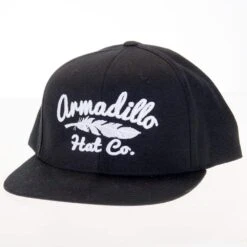 Armadillo Hat Co Black/White Wool Blend Cap W/White Feather Logo