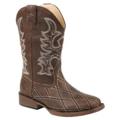 Roper Footwear Kids Brown Cross Cut Brown Shaft Square Toe Cowboy Boot