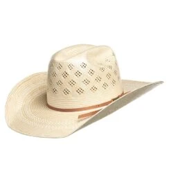 American Hats Fancy Vent With Two Tone Ivory And Tan 4 1/4in. Brim Straw Cowboy Hat