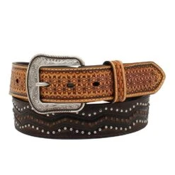 Mens Tooled/Stud Brown Belt