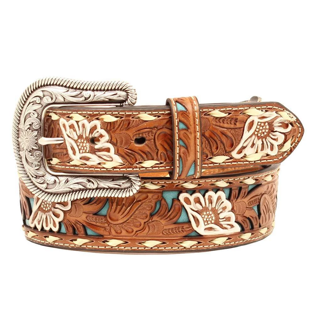 Women's Brown Belt With Floral Overlay
