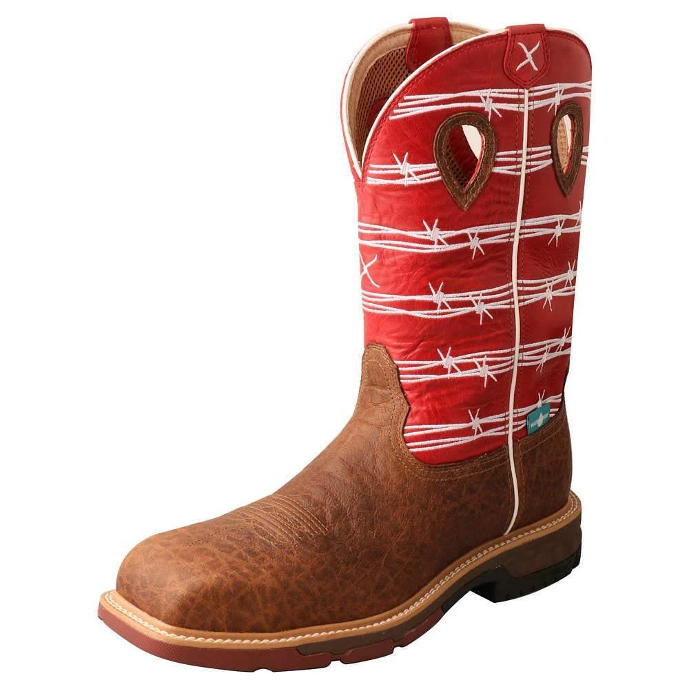 Twisted X Men`s Distressed Saddle 12` Red Barbwire Nano Toe Work Boot