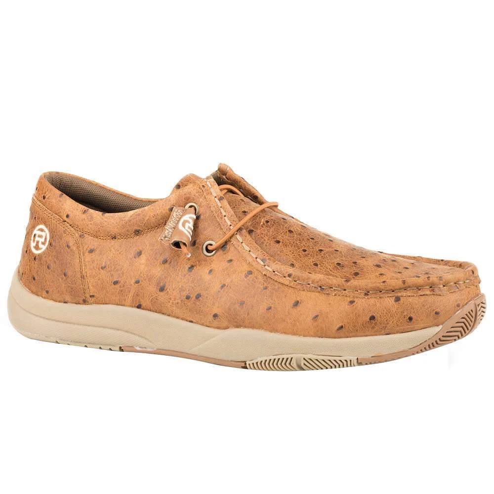 Roper Men's Clear Cut Low Tan Ostrich Print Lace Up Slip On