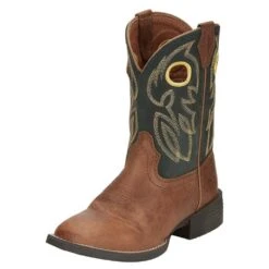 Justin Boots Youth Bowline Junior Whiskey Brown Kids Cowboy Boots