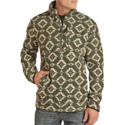 Men's Powder River Olive Aztec Honeycomb Fleece Pullover