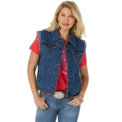 Wrangler Women's Medium Wash Distressed Denim Vest
