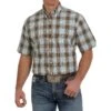 Cinch Men's Brown Plaid Short Sleeve Buttondown