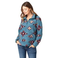 Wrangler Women'sRetro Americana 1/4 Sherpa Pullover