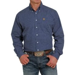 Cinch Men's Blue And White Printed Button-Down Western Shirt