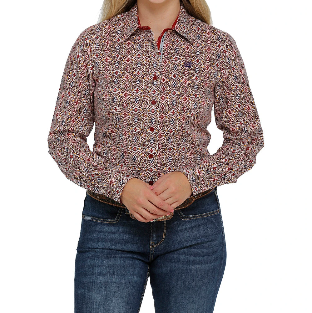 Cinch Women's Red Printed Button Down