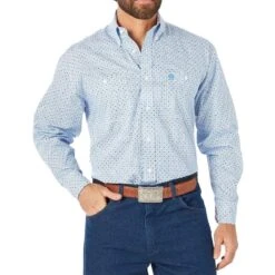 Wrangler Men's George Strait Blue White Print Button Shirt
