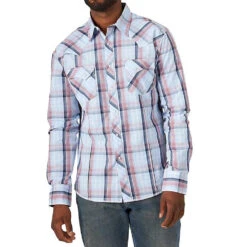 Wrangler Men's Fashion Snap Long Sleeve Shirt Chambray Blue