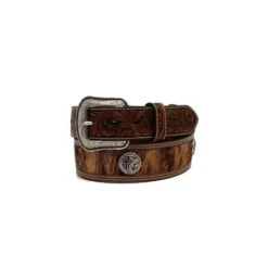 Men's 3D Hair On Hide Belt With Cross Conchos