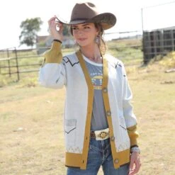 Cruel Denim Boyfriend Fit Cardigan With Western Motif