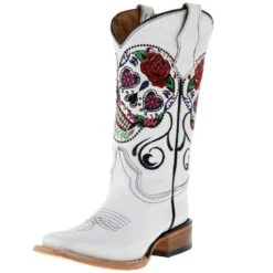 Circle G Kids White Sugar Skull Square Toe Cowboy Boot
