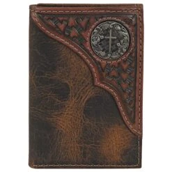 Justin Mens Trifold Wallet Tooled Yoke W/Concho