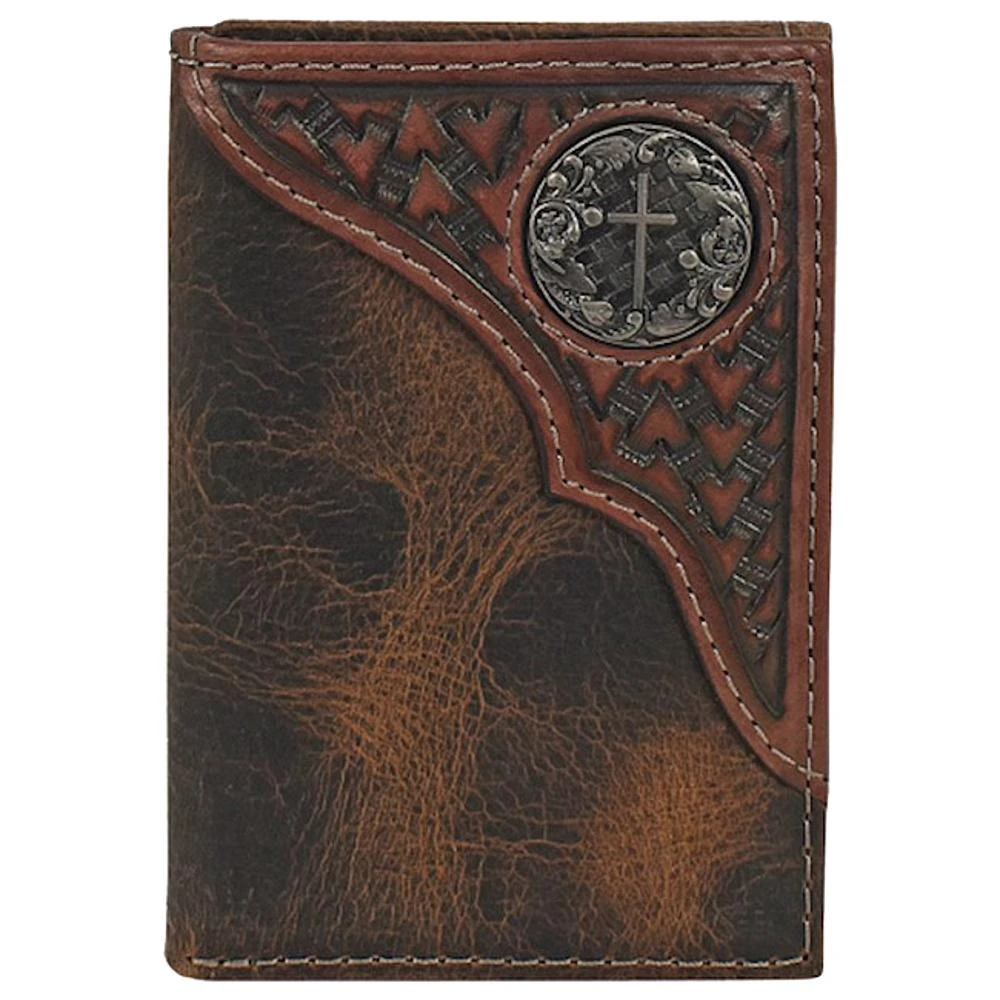 Justin Mens Trifold Wallet Tooled Yoke W/Concho