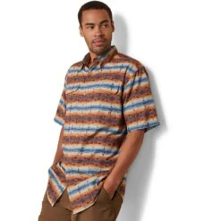 Ariat Mens Ventek Outbound Tan Southwest Short Sleeve Shirt