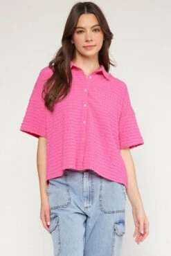 Entro Womens Pink Waffle Top