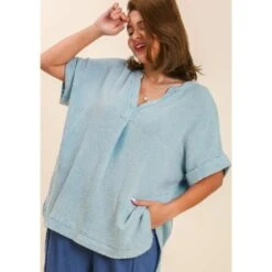 Umgee Usa In. Women's Plus Size Light Blue Top