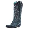 Corral Women's Green-Black Overlay Embroidery 13 In Top Snip Toe Boot