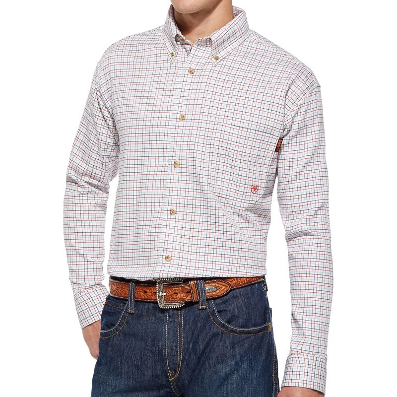 Ariat Men's White And Red Plaid Flame Resistant Work Shirt