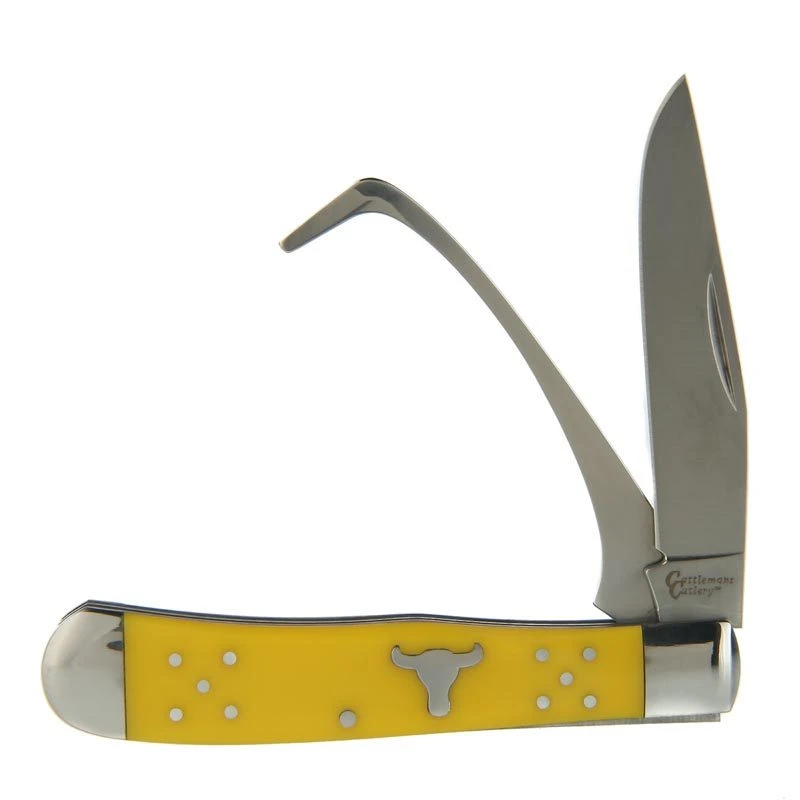 Cattlemans Cutlery Yellow Farriers Trapper Pocket Knife