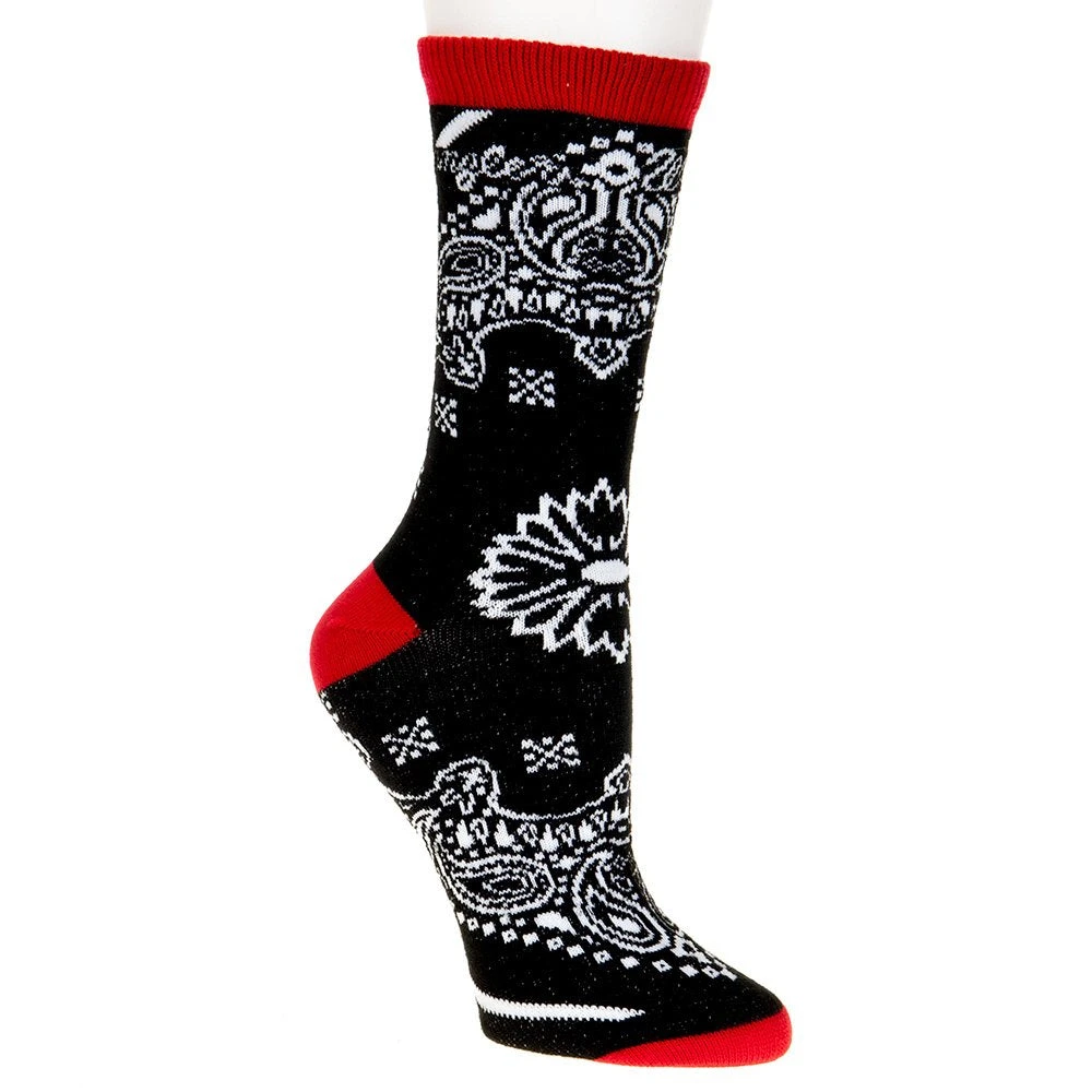 For Bare Feet Women's Black & Red Wrangler Bandana Crew Socks - Image 3