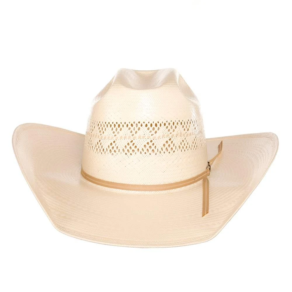 American Hats Solid Ivory And Tan Line Vent 4 1/4` Brim Champagne Band Straw Hat - Image 2