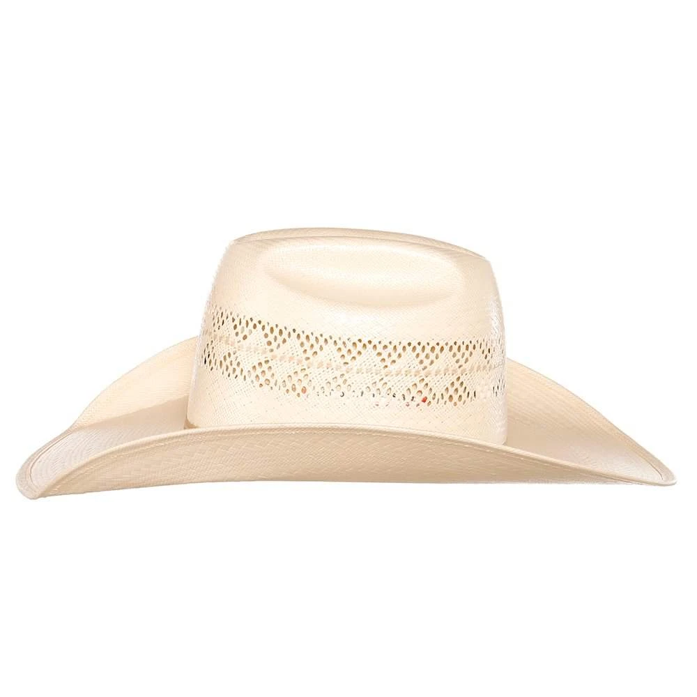 American Hats Solid Ivory And Tan Line Vent 4 1/4` Brim Champagne Band Straw Hat - Image 3