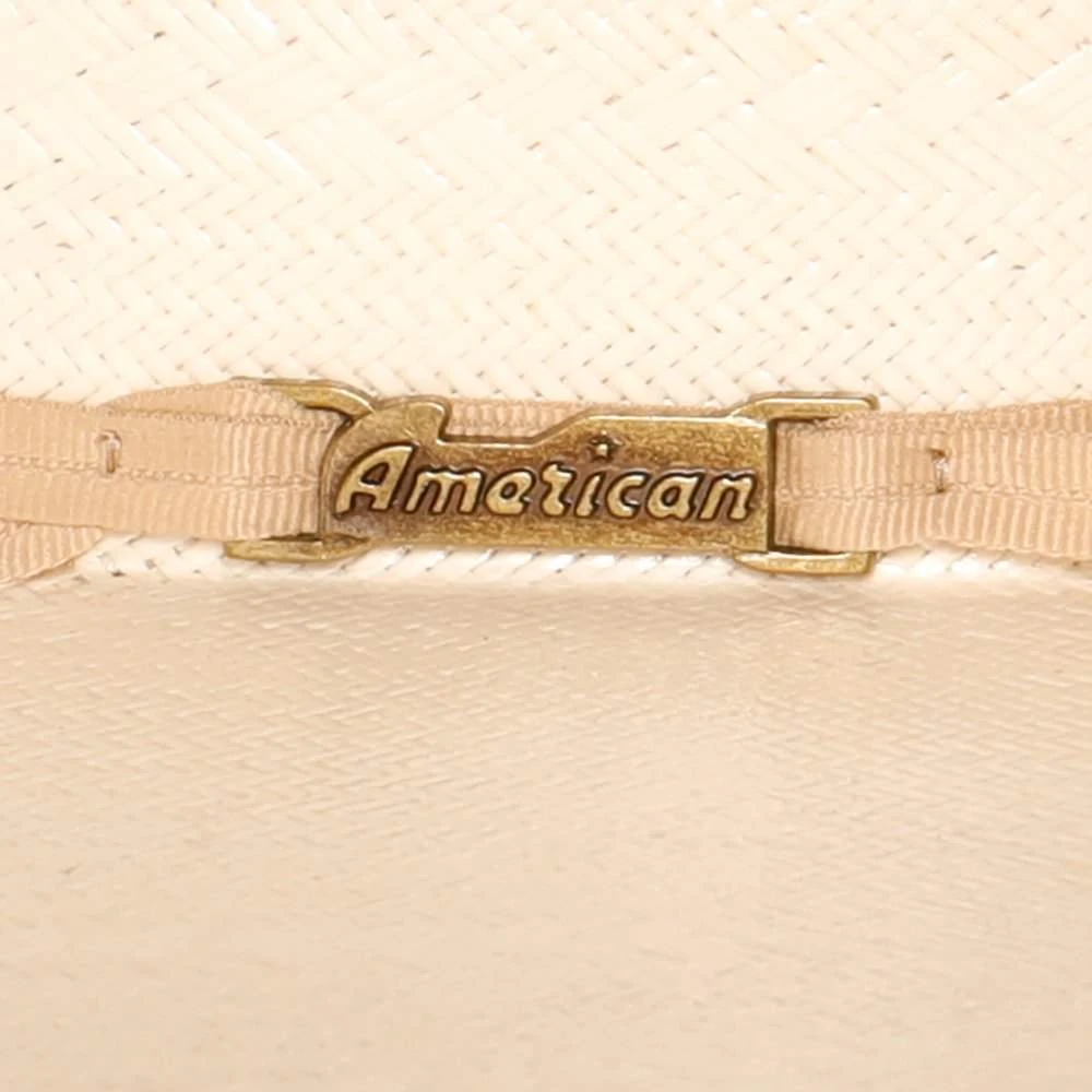 American Hats Solid Ivory And Tan Line Vent 4 1/4` Brim Champagne Band Straw Hat - Image 4