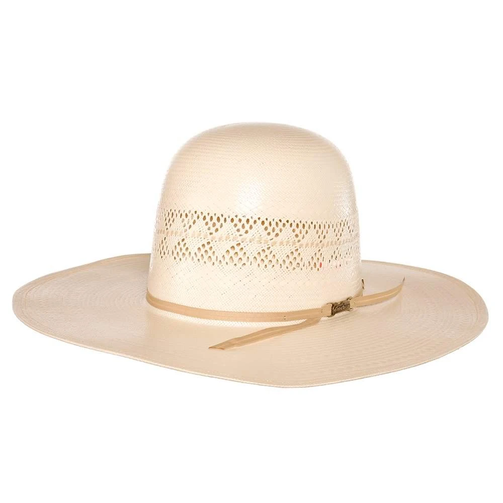 American Hats Solid Ivory And Tan Line Vent 4 1/4` Brim Champagne Band Straw Hat - Image 5
