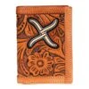 Western Fashion Men's Floral Trifold Wallet With Tan