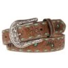 Ladies 1.5in. Belt With Turquoise Underlay And Buckstitch