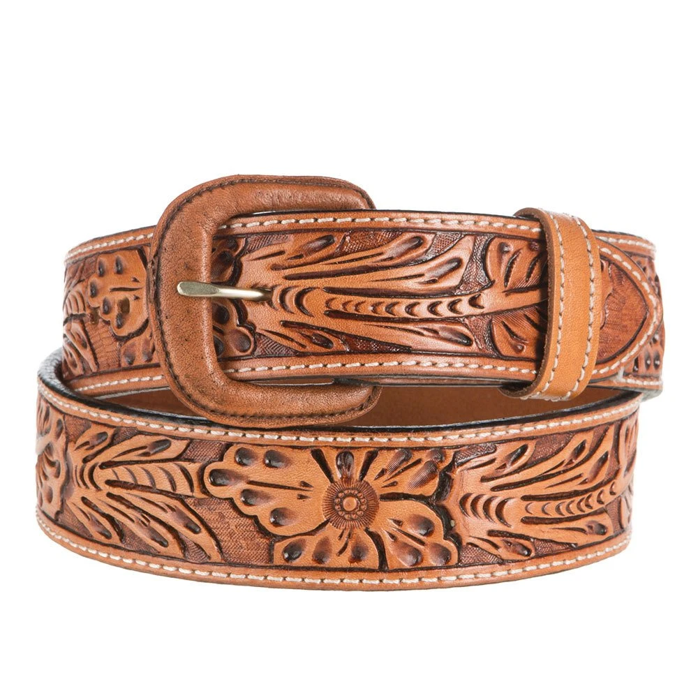 Vogt Silversmiths 1.5in. Russet Sheridan Floral Tooled Belt