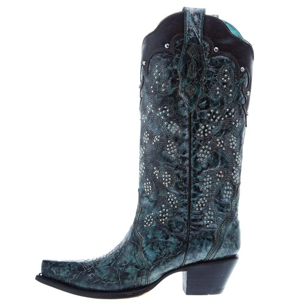 Corral Women's Green-Black Overlay Embroidery 13 In Top Snip Toe Boot - Image 3