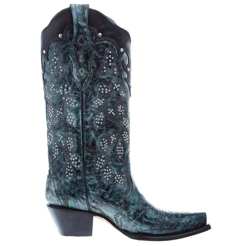 Corral Women's Green-Black Overlay Embroidery 13 In Top Snip Toe Boot - Image 5
