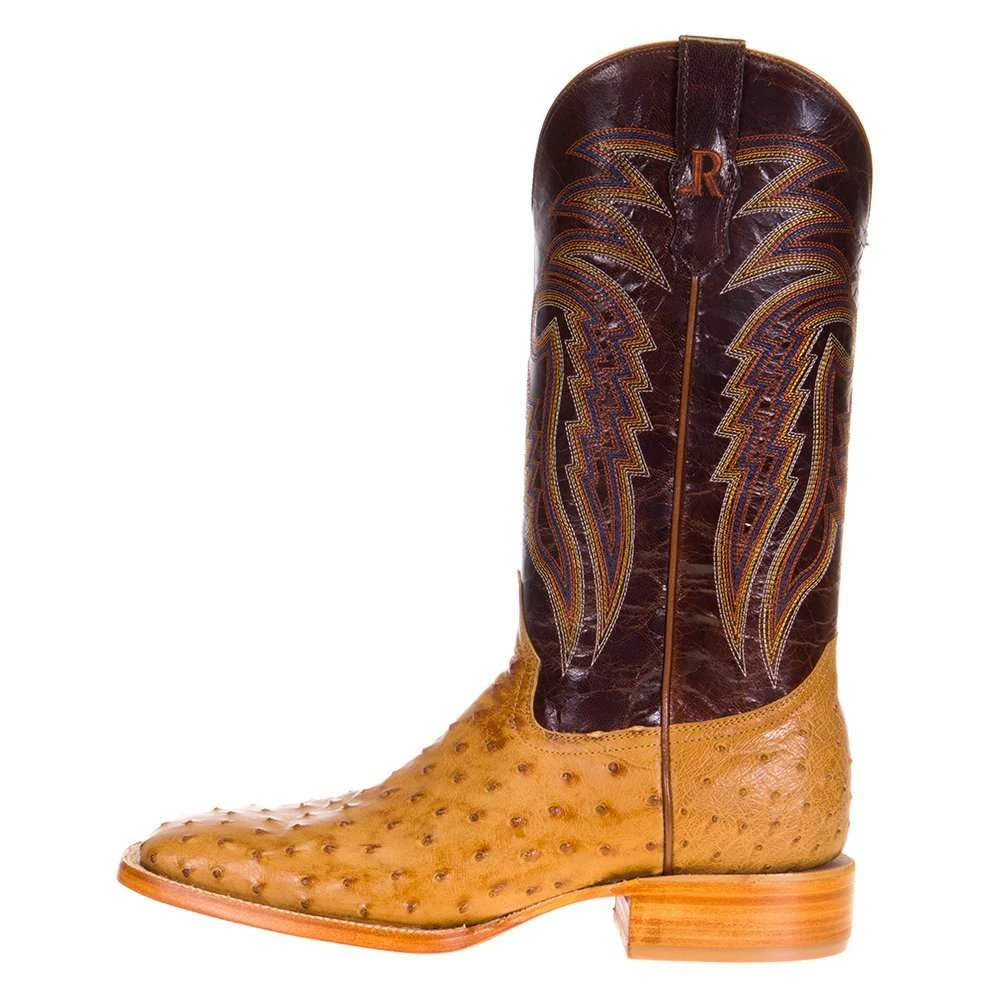 R Watson Boots Men's Antique Saddle Full Quill Ostrich 13in. Volcano Brass Goat Top Boot - Image 3
