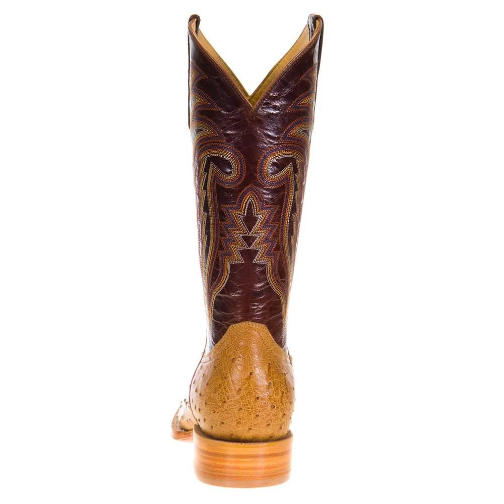 R Watson Boots Men's Antique Saddle Full Quill Ostrich 13in. Volcano Brass Goat Top Boot - Image 4