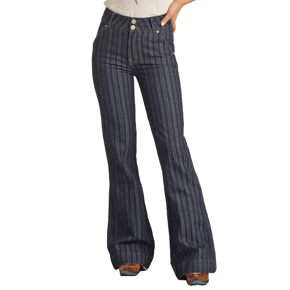 Rock & Roll Denim Women's High Rise Jacquard Stripe Trouser - Image 2