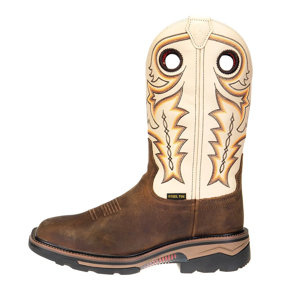 R Watson Boots Men's Chestnut Distressed Buffalo 12in. Ivory Bone Top Square Steel Toe Work Boots - Image 3
