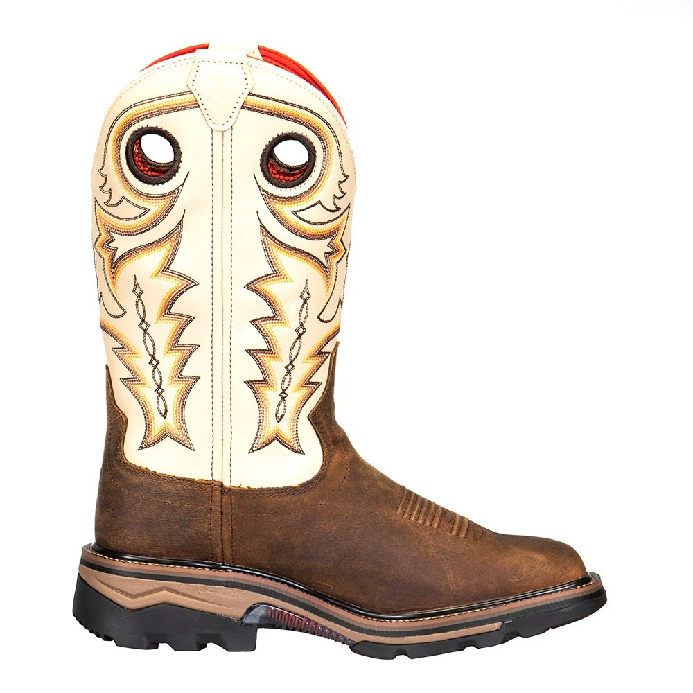 R Watson Boots Men's Chestnut Distressed Buffalo 12in. Ivory Bone Top Square Steel Toe Work Boots - Image 5